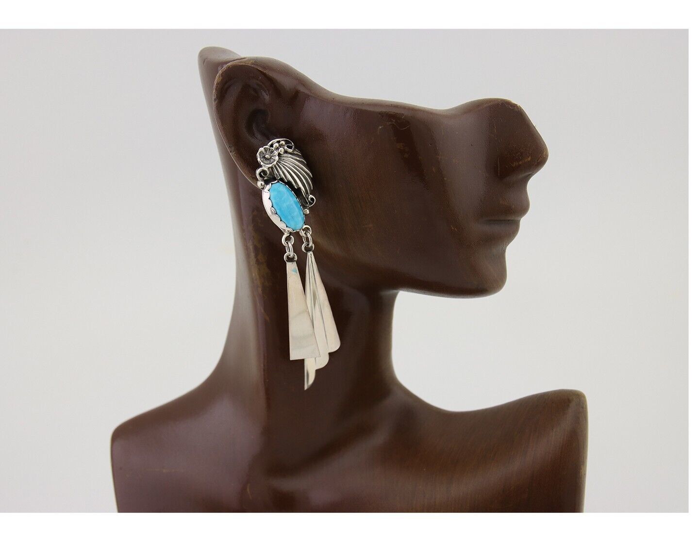 Navajo Dangle Earrings 925 Silver Natural Blue Turquoise Artist Signed M.S. C80s