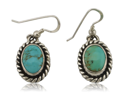 Navajo Earrings 925 Silver Natural Green Turquoise Native Artist C.80s