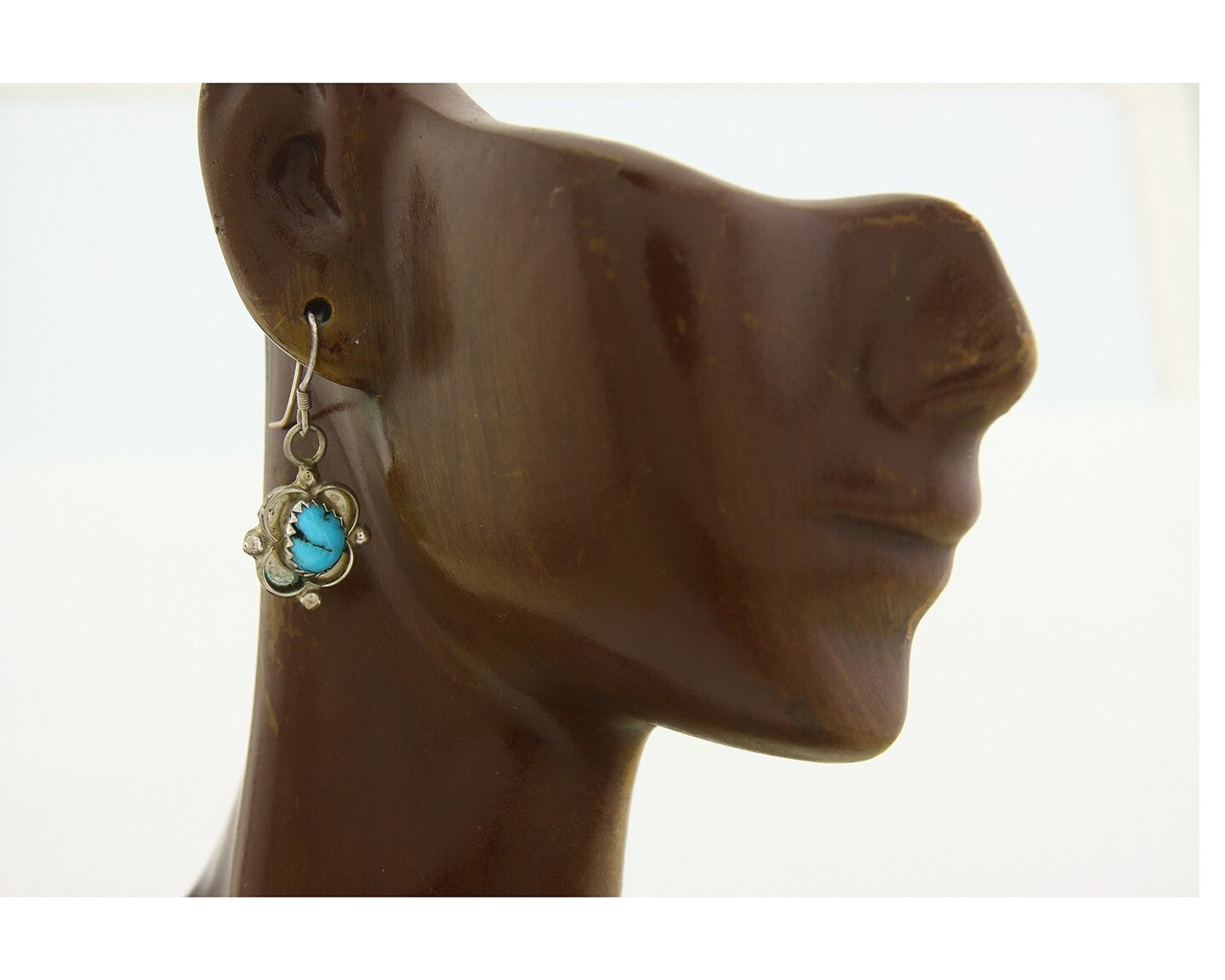 Navajo Dangle Earrings 925 Silver Natural Turquoise Artist Signed DB C.80's