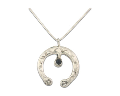 Navajo Sterling Silver Necklace Onyx Sand Cast Authentic Vintage Native American