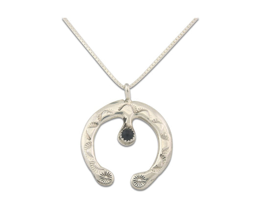 Navajo Sterling Silver Necklace Onyx Sand Cast Authentic Vintage Native American