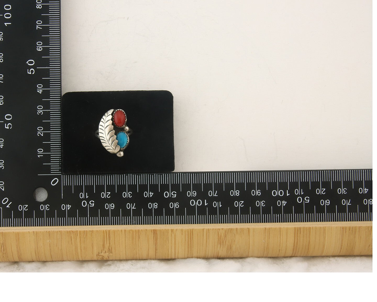 Navajo Ring 925 Sterling Natural Coral & Turquoise Signed BB C.80's Size 6.0