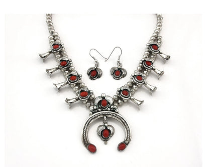Navajo Squash Necklace Earring Set Sterling Silver Vintage Handmade C.80's