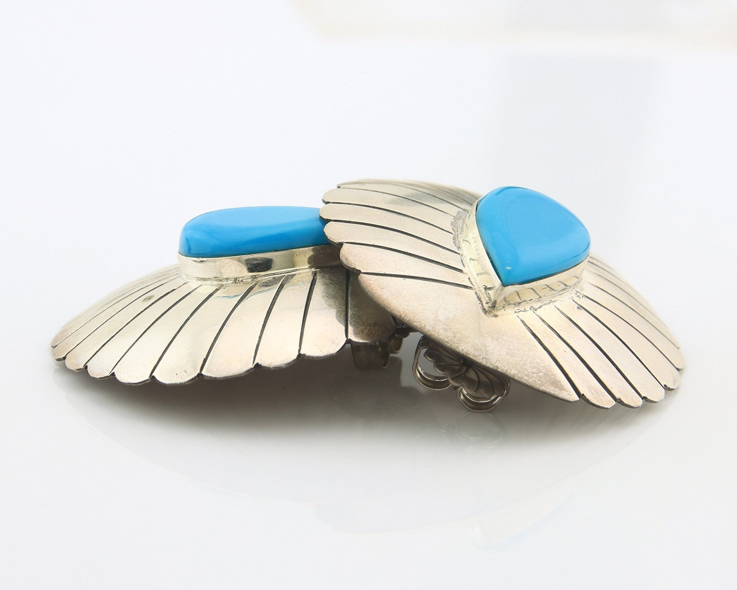 Navajo Earrings Sterling Silver Natural Turquoise Vintage Signed TCA 1986
