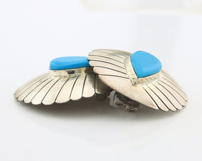 Navajo Earrings Sterling Silver Natural Turquoise Vintage Signed TCA 1986