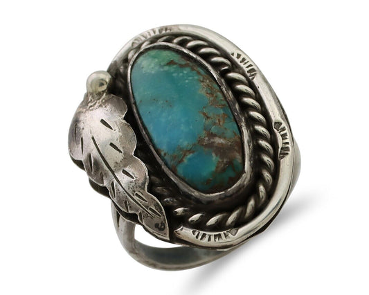 Navajo Handmade Ring 925 Silver Natural Turquoise Signed Jason Livingston C.80's