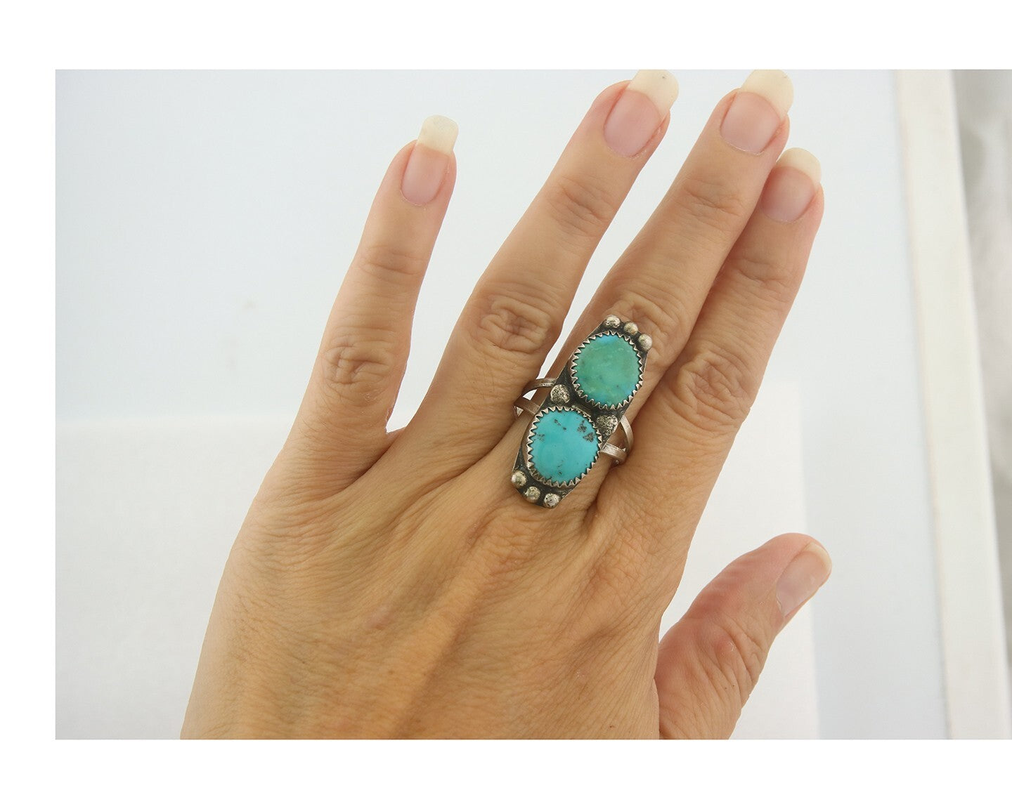 Vintage Navajo Ring 925 Sterling Authentic Turquoise Size 9.0