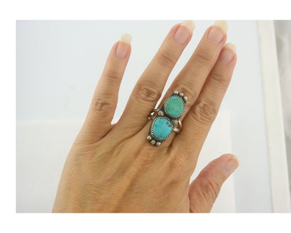 Vintage Navajo Ring 925 Sterling Authentic Turquoise Size 9.0