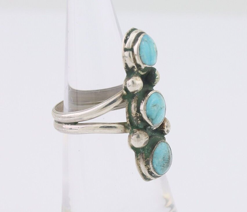 Navajo Ring 925 Silver Natural Turquoise Native American Artist C.80's