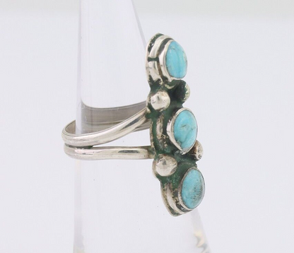 Navajo Ring 925 Silver Natural Turquoise Native American Artist C.80's