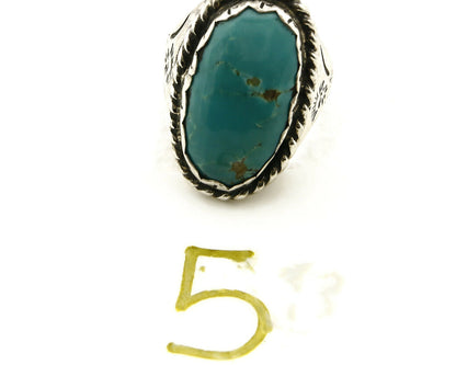 Navajo Ring .925 SOLID Silver Kingman Turquoise Signed Artist Ti Circa 1980's