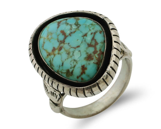 Navajo Handmade Ring 925 Silver Spiderweb Turquoise Signed M Montoya C.80's