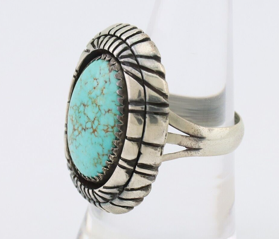 Navajo Ring 925 Silver Spiderweb Turquoise Native American Artist C.80's