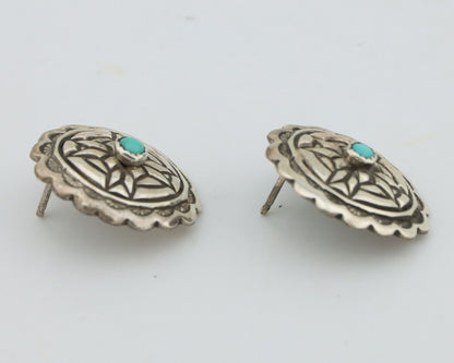 Navajo Earrings 925 Silver Natural Blue Turquoise Native American Artist C.80s