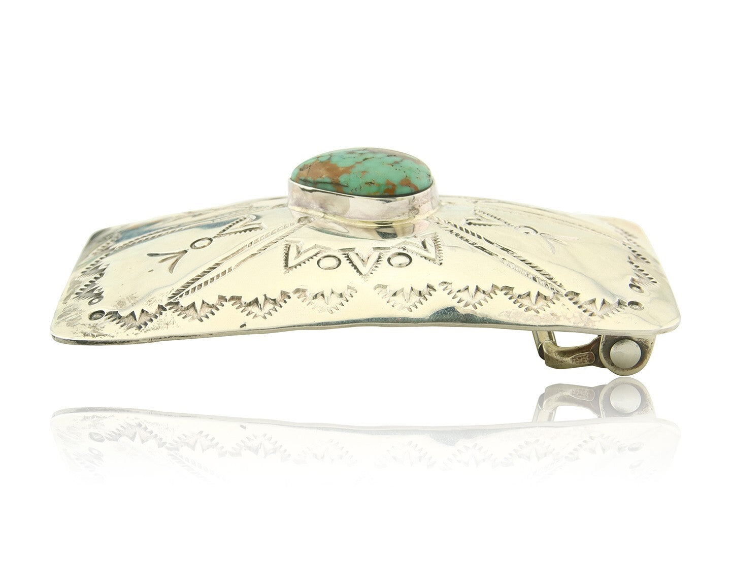 Vintage Navajo Belt Buckle 925 Silver Natural Turquoise Signed Kevin Yazzie