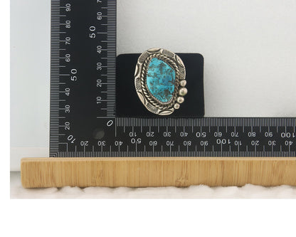 Vintage Navajo Ring 925 Sterling Authentic Turquoise Signed Snail Size 11.75