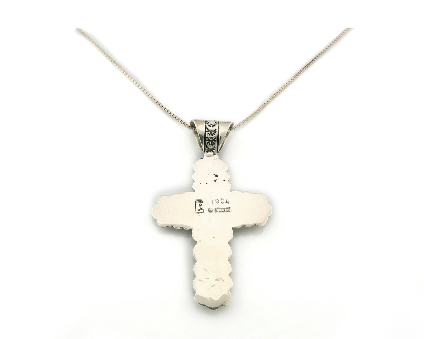 Navajo Cross Necklace Sterling Silver Natural Turquoise Artist Signed 1994