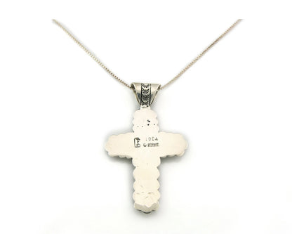 Navajo Cross Necklace Sterling Silver Natural Turquoise Artist Signed 1994
