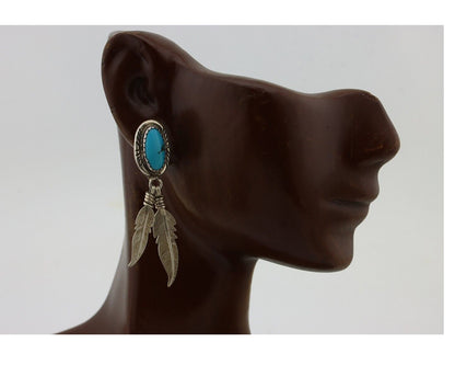 Navajo Handmade Earrings 925 Silver Blue Turquoise Native Artist C.80s