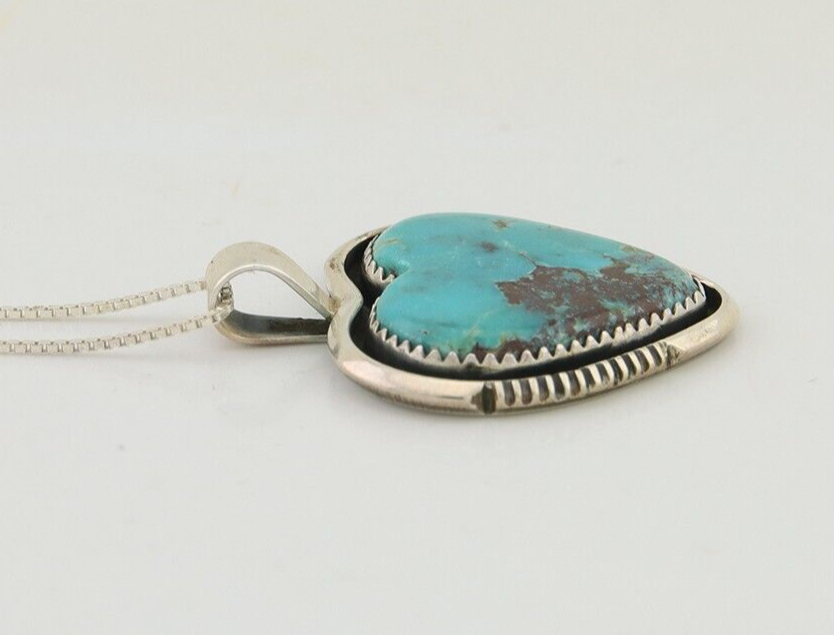 Navajo Heart Necklace 925 Silver Natural Turquoise Signed William Denetdale C80s