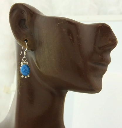 Navajo Dangle Earrings Sterling Silver Lapis Native American Artist