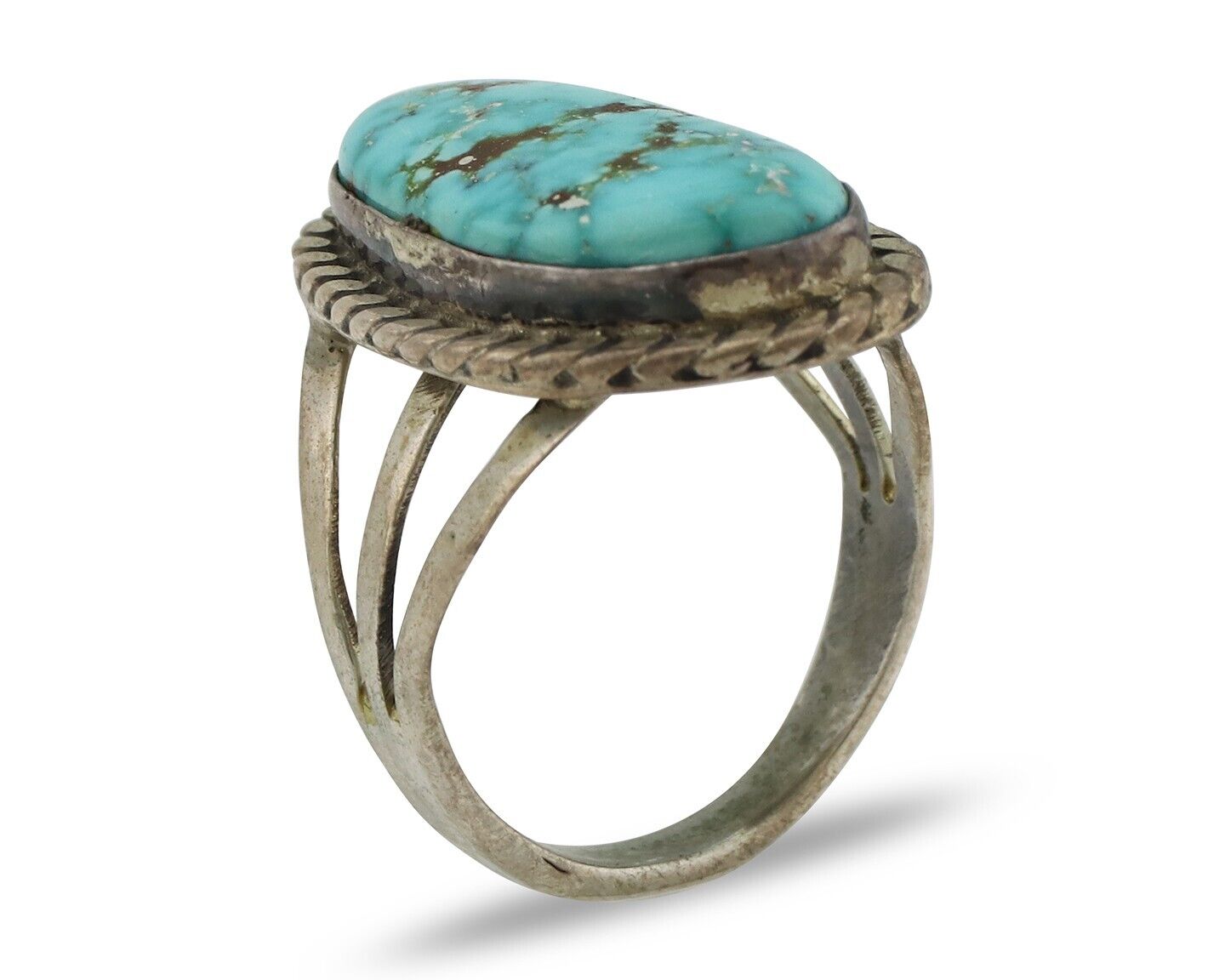 Navajo Ring 925 Silver Spiderweb Turquoise Native American Artist C.80's