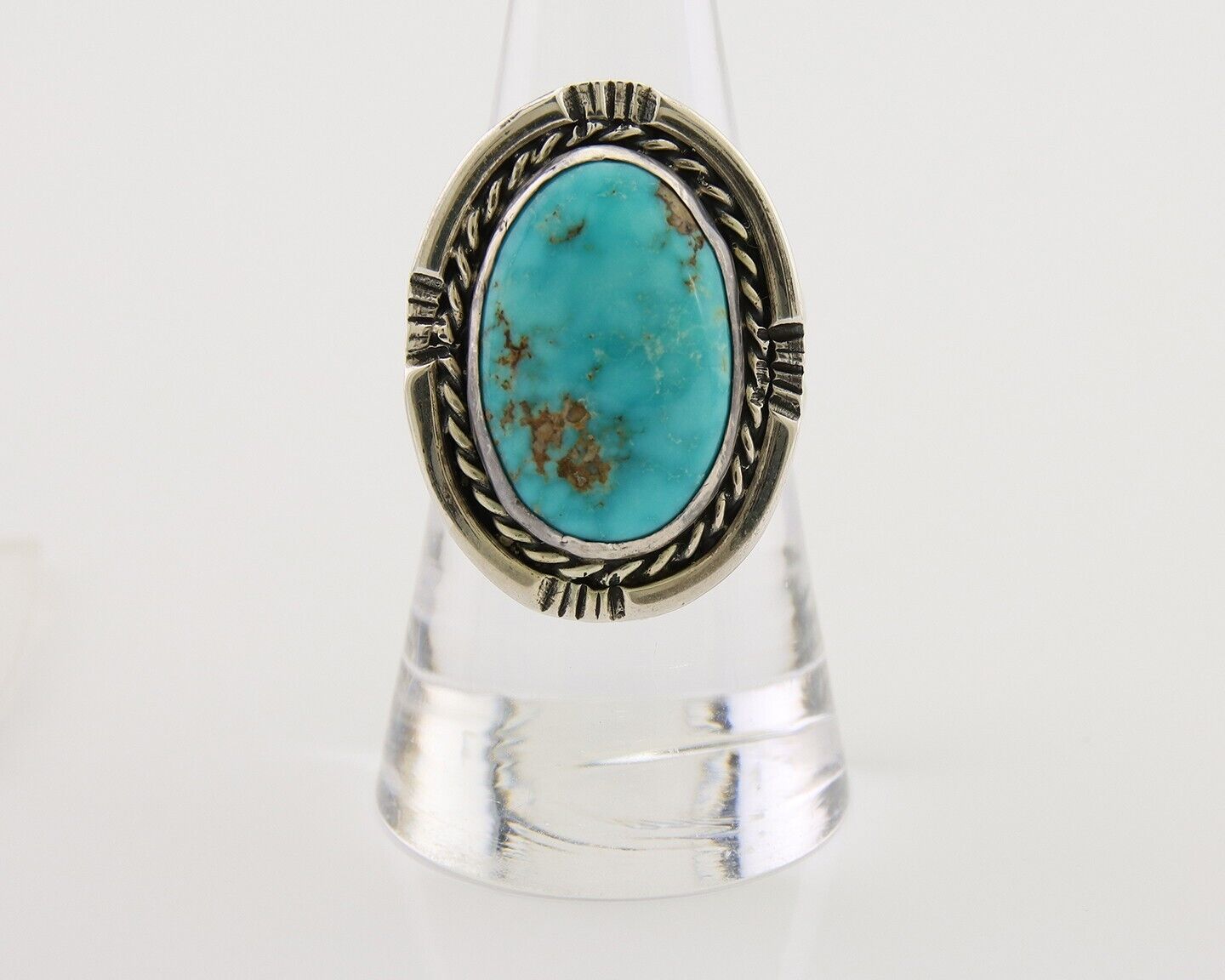 Navajo Ring .925 Silver Nevada Turquoise Artist Signed JT C.80's