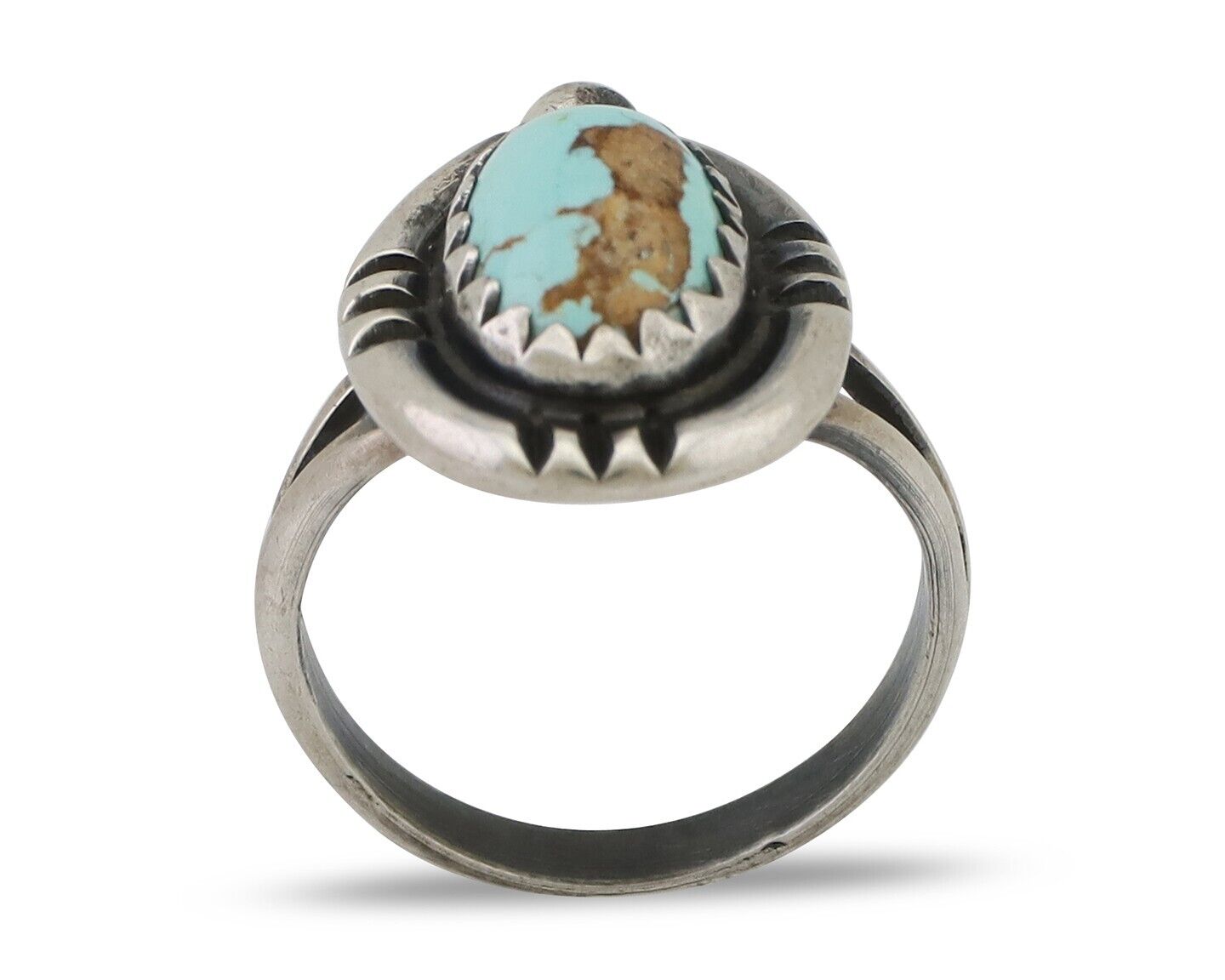 Navajo Ring 925 Silver Kingman Turquoise Native American Artist C.80's