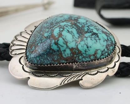 Navajo Bolo Tie 925 Silver Turquoise Artist Signed Tom Willeto C.80's