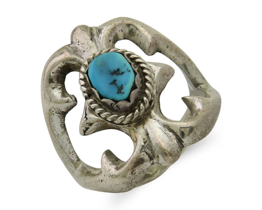 Navajo Sand Cast Ring 925 Silver Sleeping Beauty Turquoise Artist C.80's