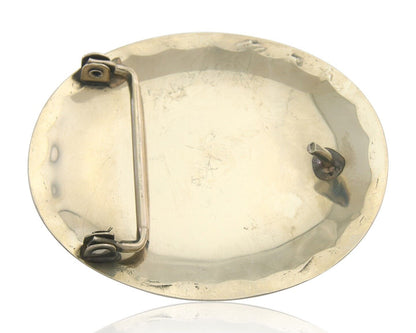 Navajo Belt Buckle .999 Nickel Buffalo Gemstone Signed 2.5 x 3.0 in C.80's