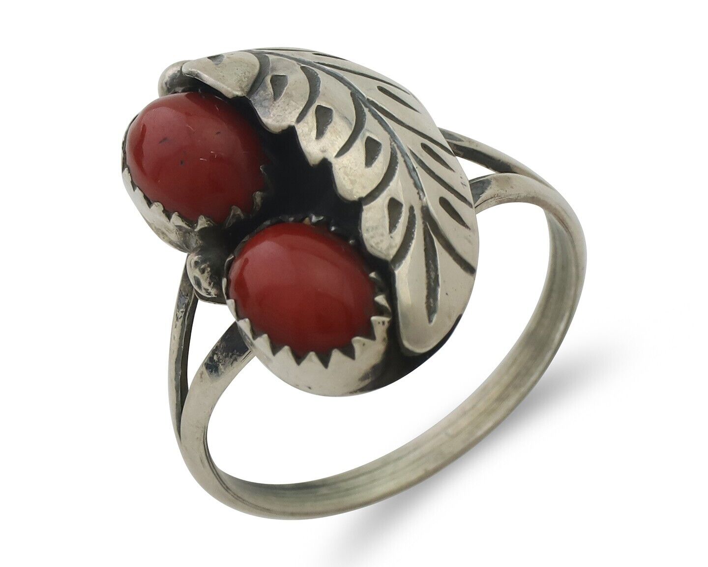 Navajo Handmade Ring 925 Silver Natural Mediterranean Coral Signed 88 C.80's