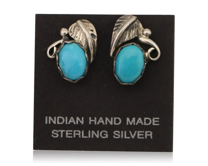 Navajo Handmade Earrings 925 Silver Natural Turquoise Native Artist C.80's