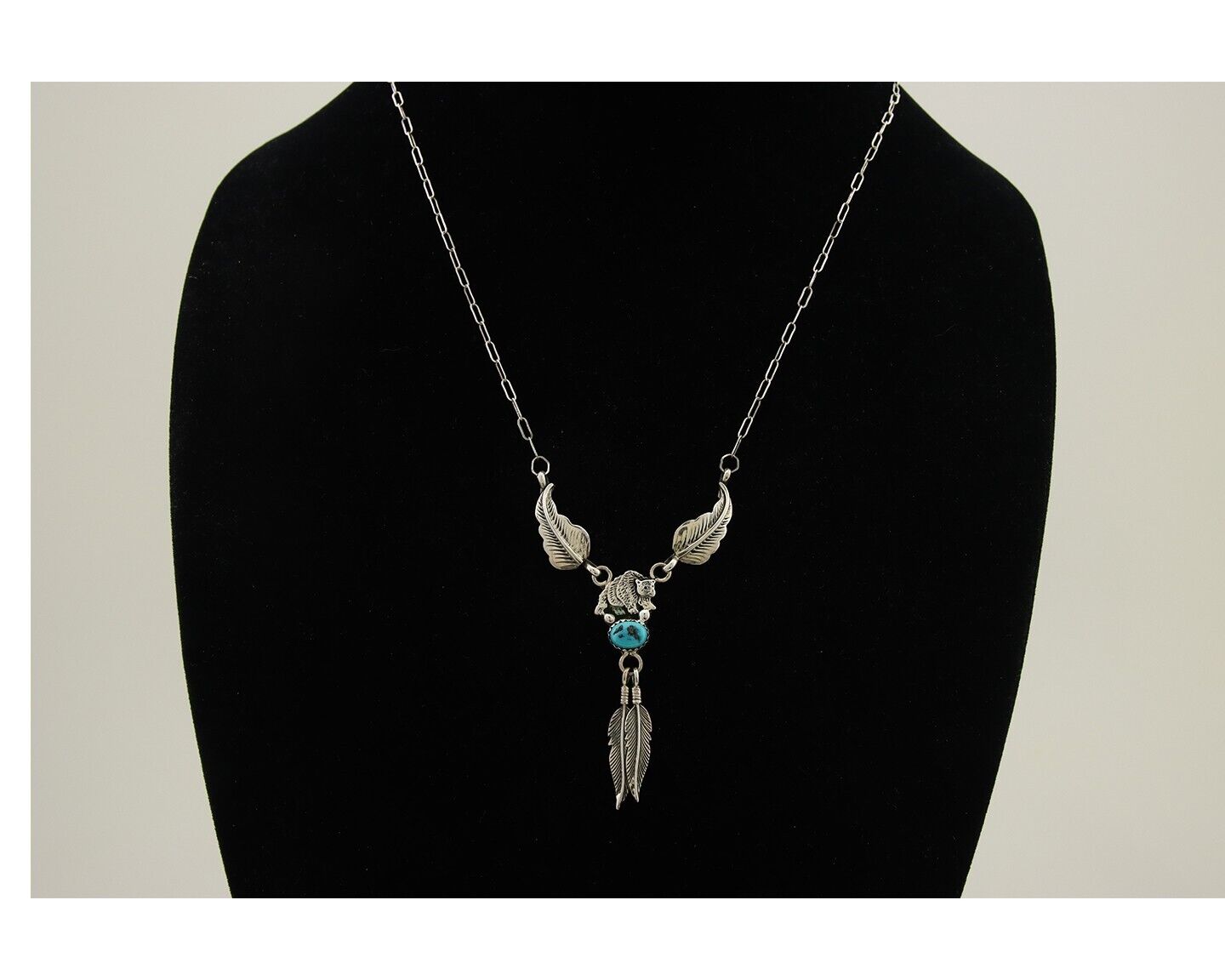 Navajo Bear Feather Leaf Necklace 925 Silver Native American Artist C.80's