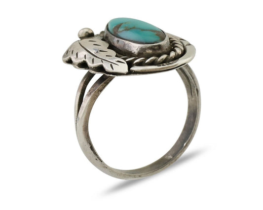 Navajo Handmade Ring 925 Silver Natural Turquoise Signed Jason Livingston C.80's