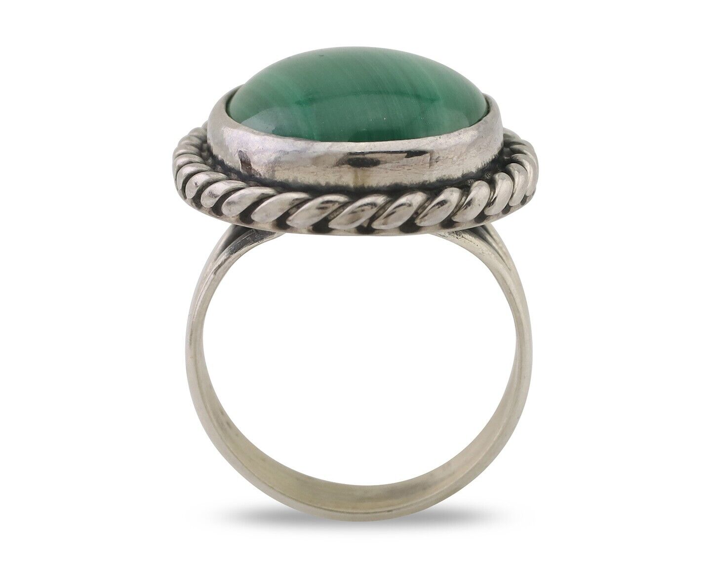 Navajo Ring 925 Silver Natural Malachite Native American Artist Size 7.25 C.80's