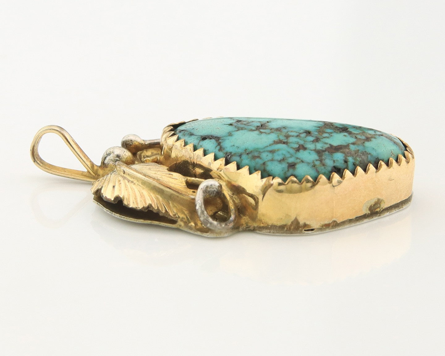 Navajo Pendant Sterling Silver & Gold Natural Blue Turquoise Signed VC