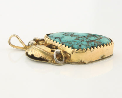 Navajo Pendant Sterling Silver & Gold Natural Blue Turquoise Signed VC