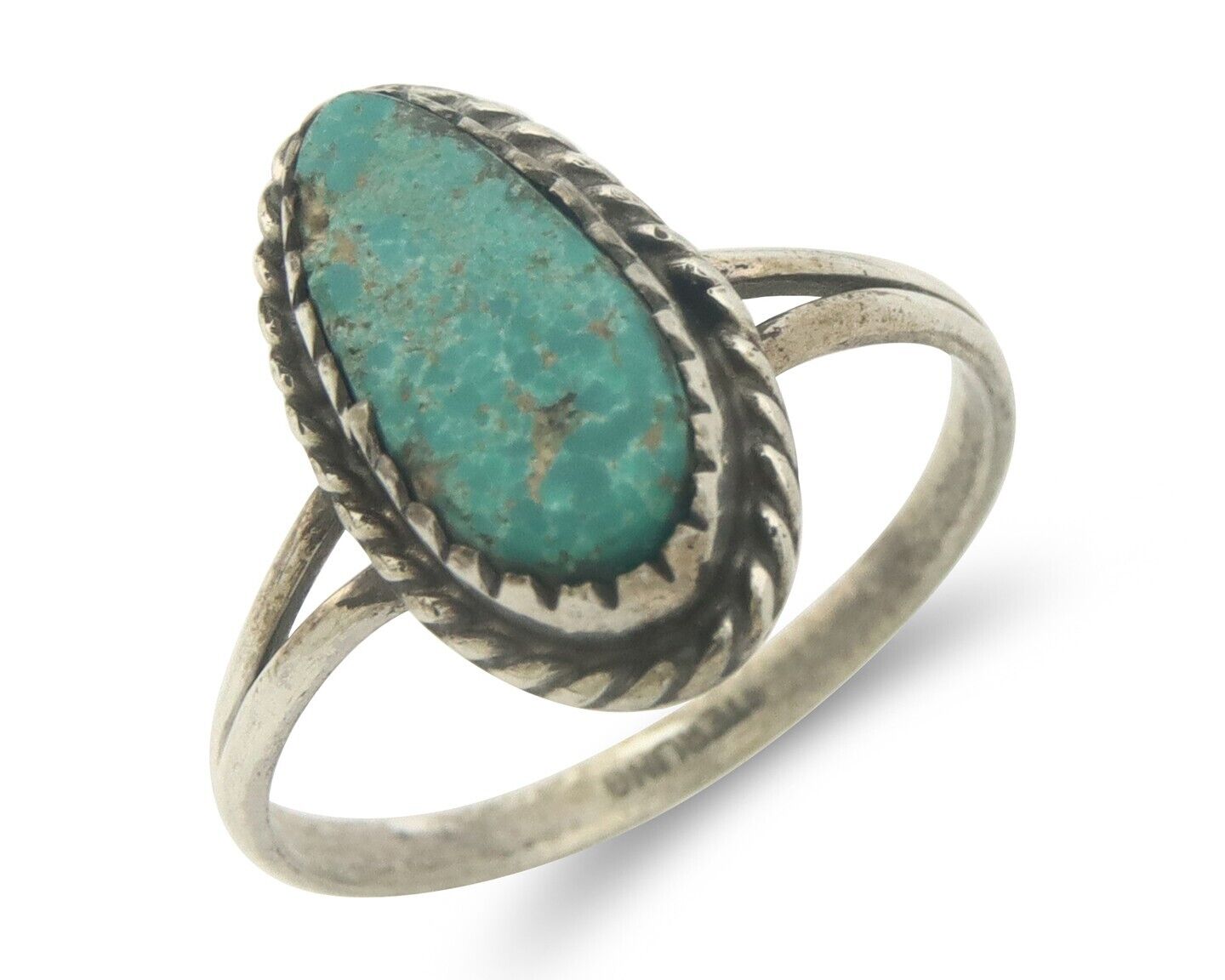 Navajo Ring 925 Sterling Natural Turquoise Native Artist C.80's Size 8.25