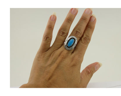Navajo Handmade Ring 925 Silver Turquoise Native Artist C.80's