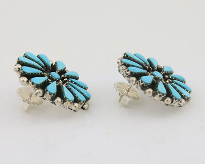 Navajo Petit Point Earrings 925 Silver Turquoise Signed Benson Yazzie C.80's