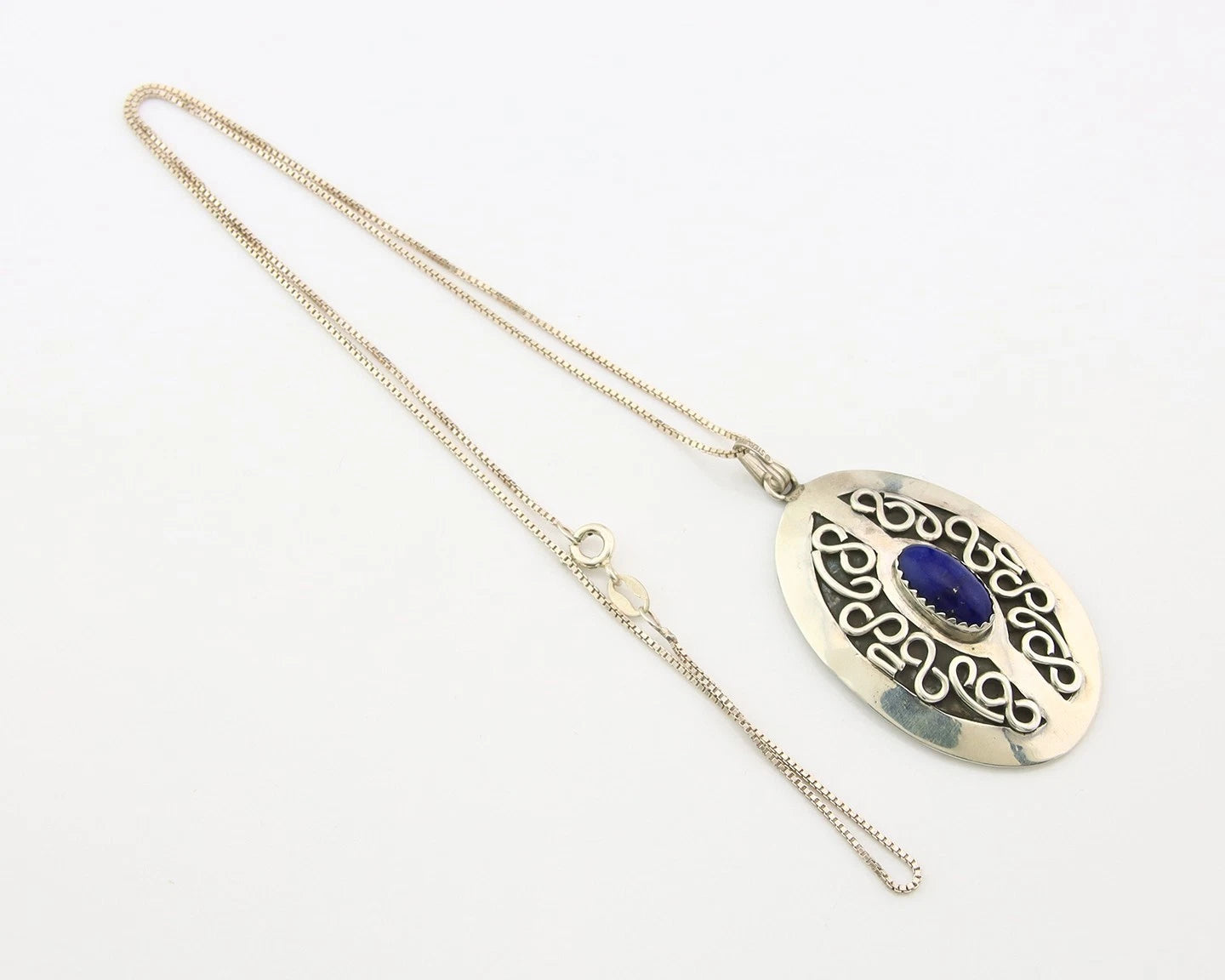 Navajo Necklace Sterling Silver Authentic Lapis Vintage Native Artist Handmade