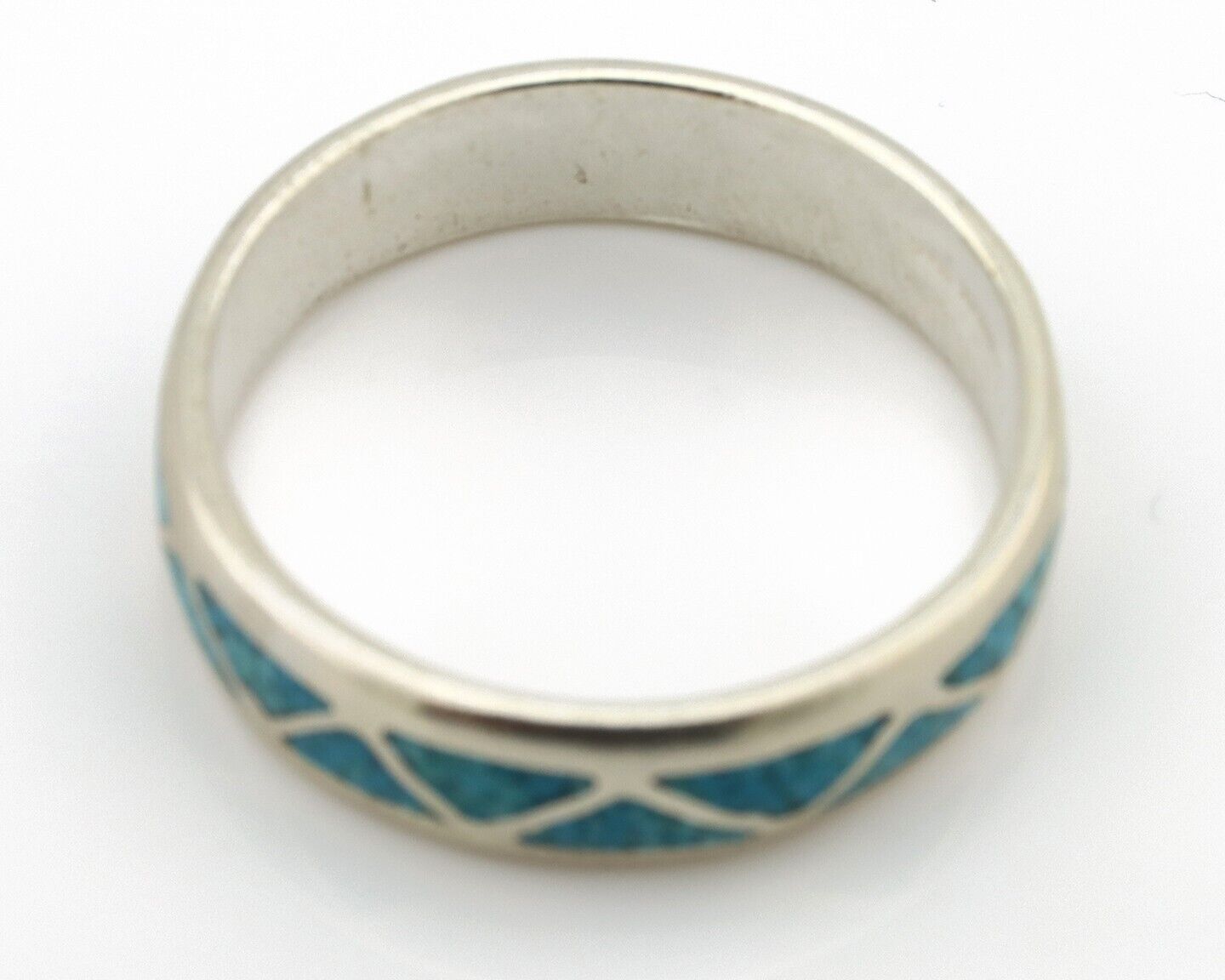 Navajo Chip Inlay Ring 925 Silver Sleeping Beauty Turquoise Artist Silver Cloud