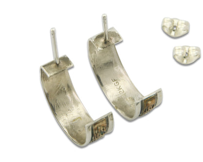 Navajo Hoop Earrings 925 Silver & Gold Artist Signed Randall Endito C.80's