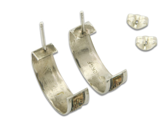 Navajo Hoop Earrings 925 Silver & Gold Artist Signed Randall Endito C.80's