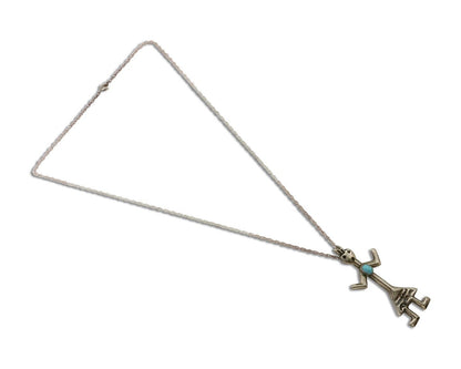 Navajo Turquoise Necklace 925 Silver Sand Cast Dancer C.80's