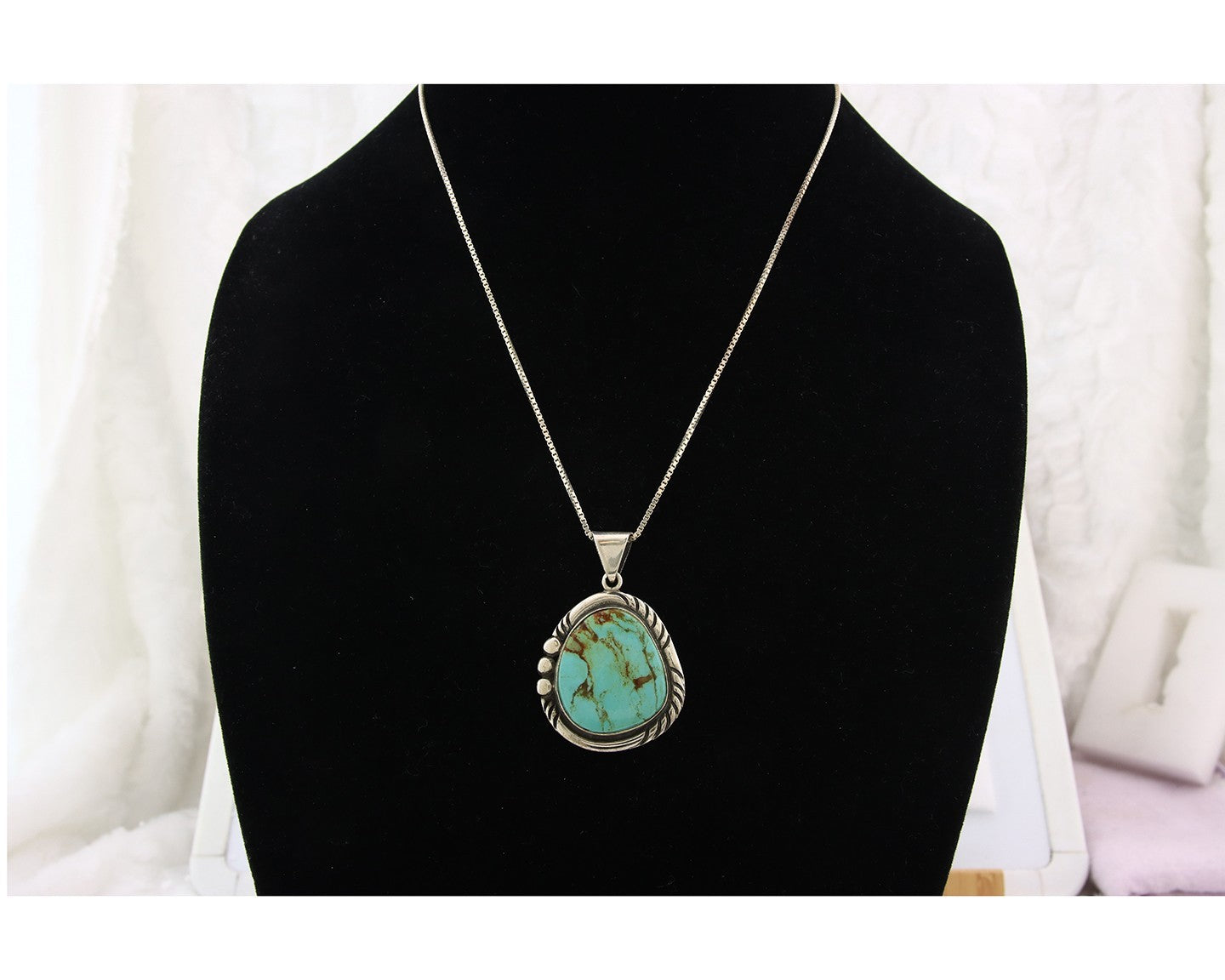 Navajo Necklace Sterling Silver Authentic Turquoise Vintage Signed Sunrise