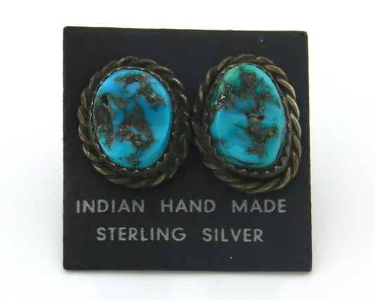Navajo Earrings Sterling Silver Natural Turquoise Vintage Handmade