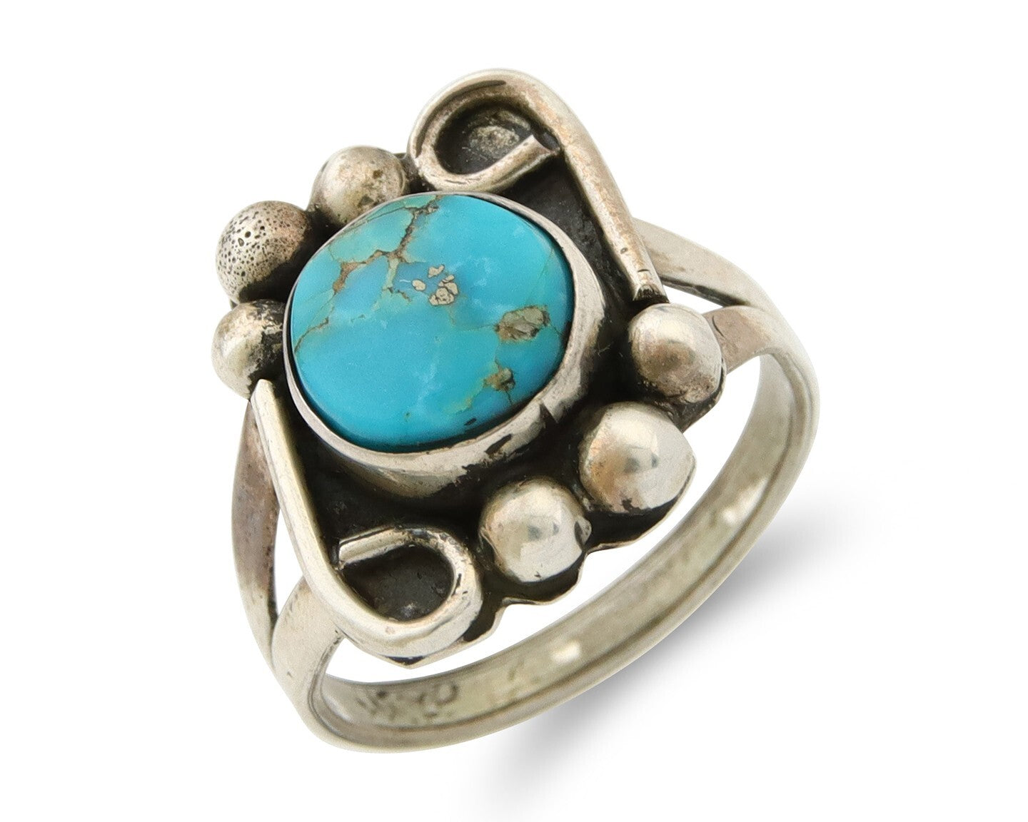 Navajo Ring 925 Sterling Natural Mined Arizona Turquoise C.80's Size 5.5
