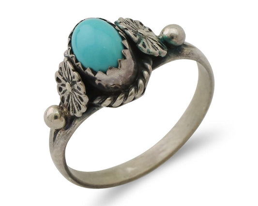 Navajo Ring 925 Silver Kingman Turquoise Native American Artist Made In 1985